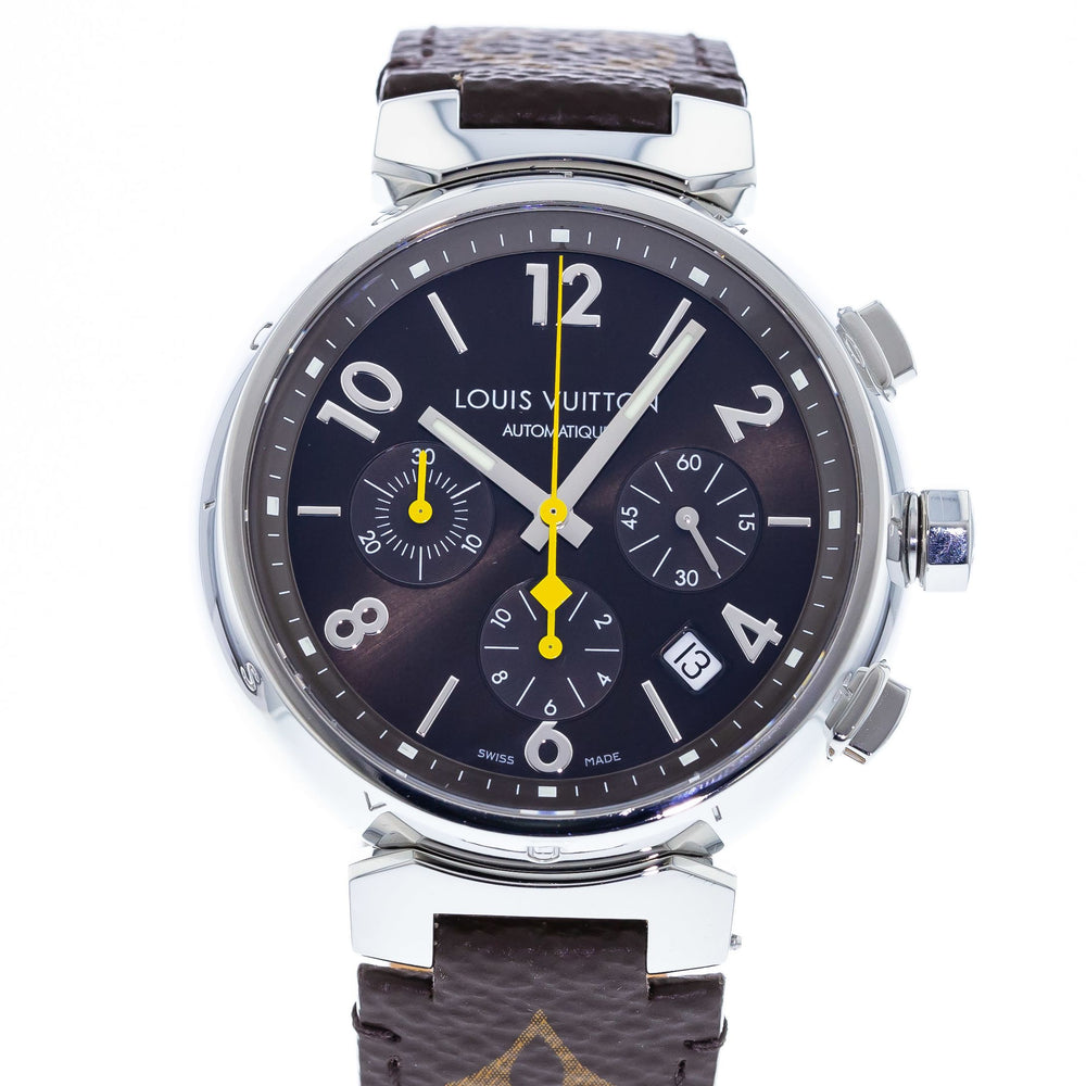 Pre-owned Louis Vuitton Tambour Chronograph Automatic Brown Dial Men's  Watch Q1121